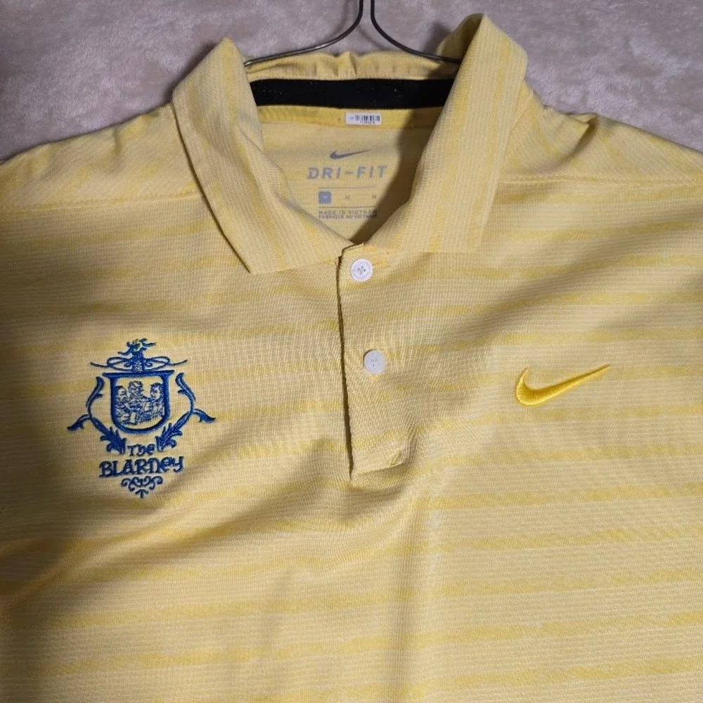 Nike Dri-FIT Polo Shirt Mens M Yellow Striped The Blarney Golf Performance 994